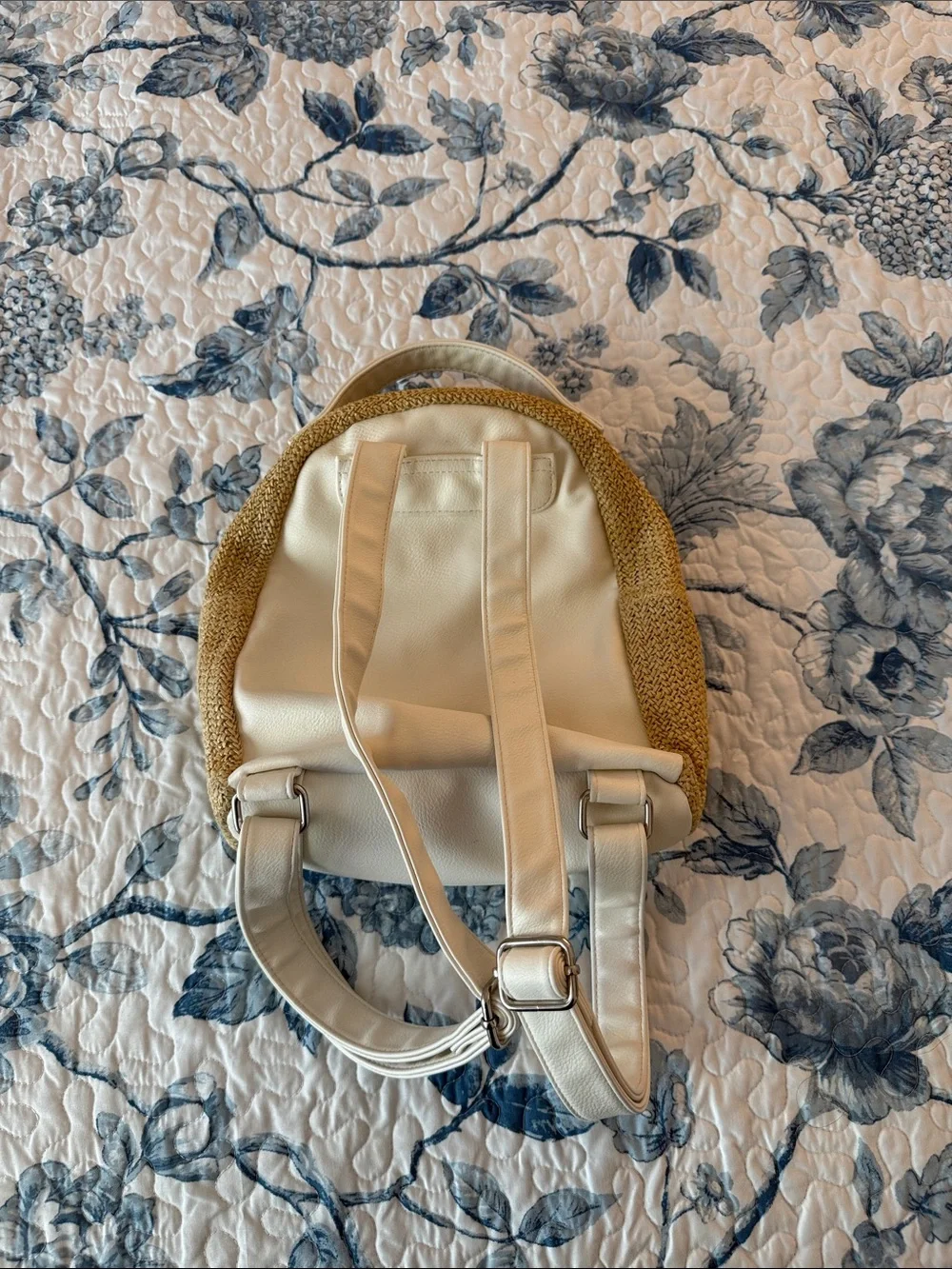 wild fable Tan Woven Mini Backpack with White Faux Leather Trim